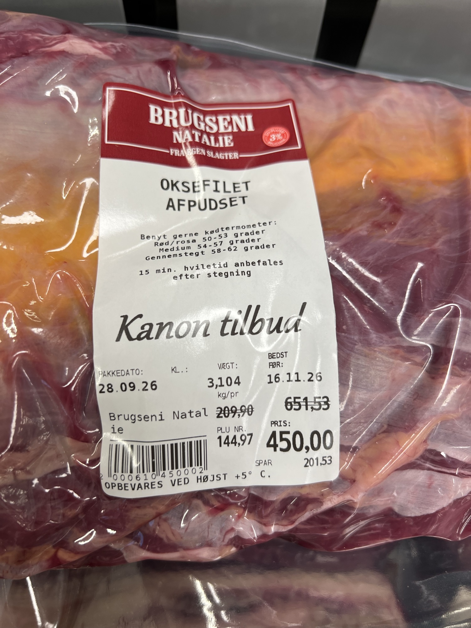 Oksefilet- Afhentes lørdag